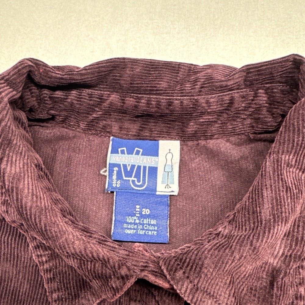 Venezia Jeans Clothing Co Womens Burgundy Corduroy Shirt Dress Sz 20 - Picture 6 of 7
